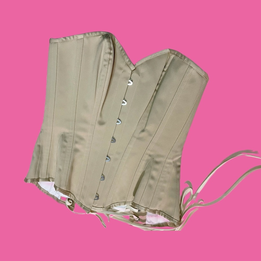 Beige Satin Corset Top - Women's Structured Bustier